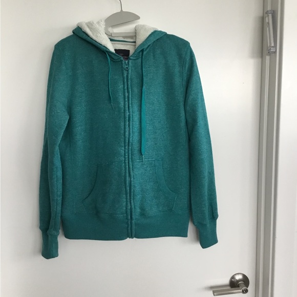 Faded Glory Jacket Coat Green Hoodie White Faux Fur Size Medium $30 - Picture 3 of 13